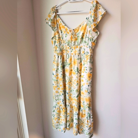 Rachel Zoe Floral Yellow White Dress Midi Flowy Sleeve Pockets Rayon Size XL - Picture 1 of 9